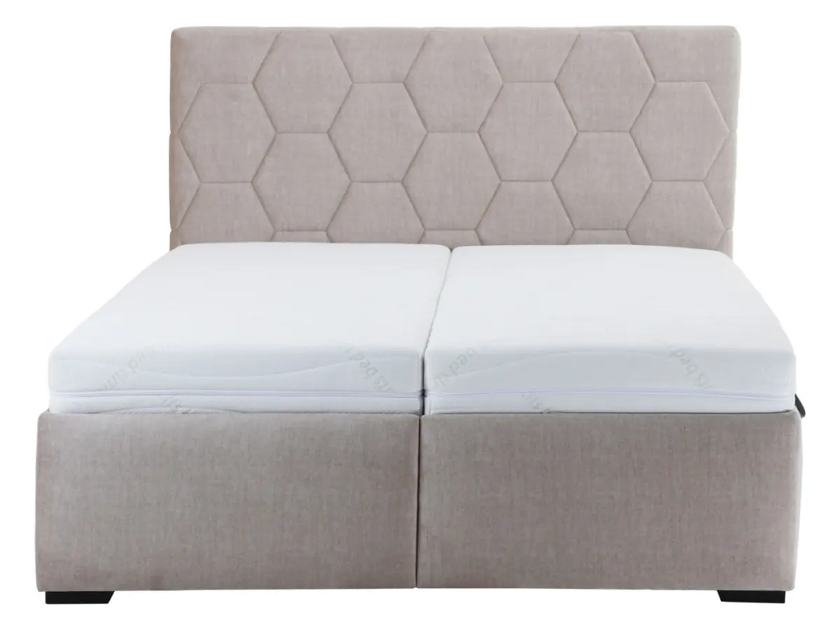 Cama tapizada Bora 160x200 con contenedores y somieres taupe