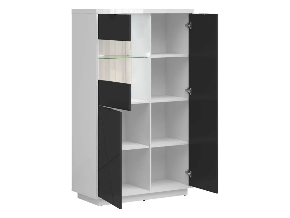 Vitrina Forn 94 cm con 3 puertas blanco brillo/negro mate