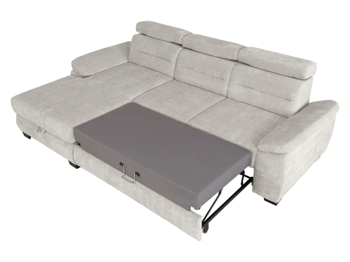 Sofá rinconera izquierda Aguda convertible con arcón beige