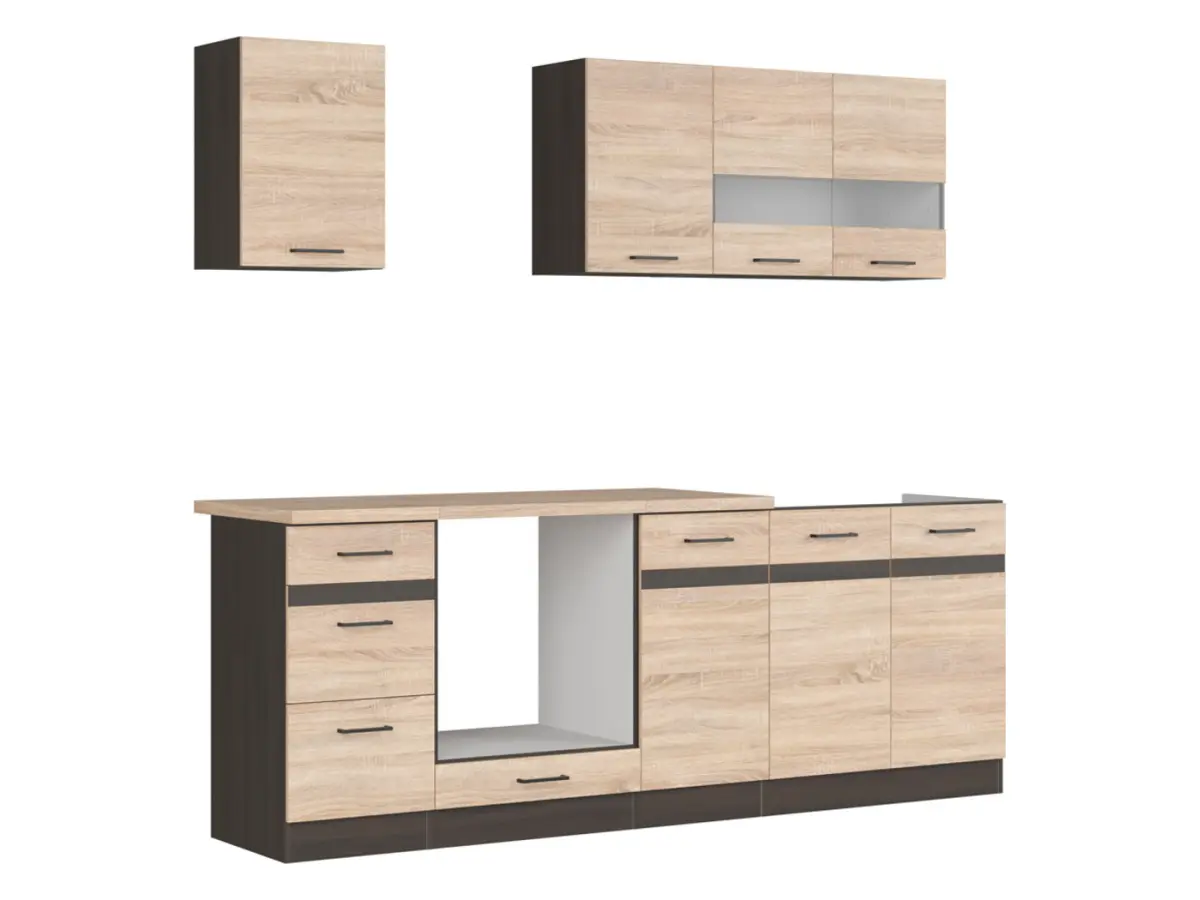 Conjunto de cocina Junona Line 220 cm roble sonoma con encimera