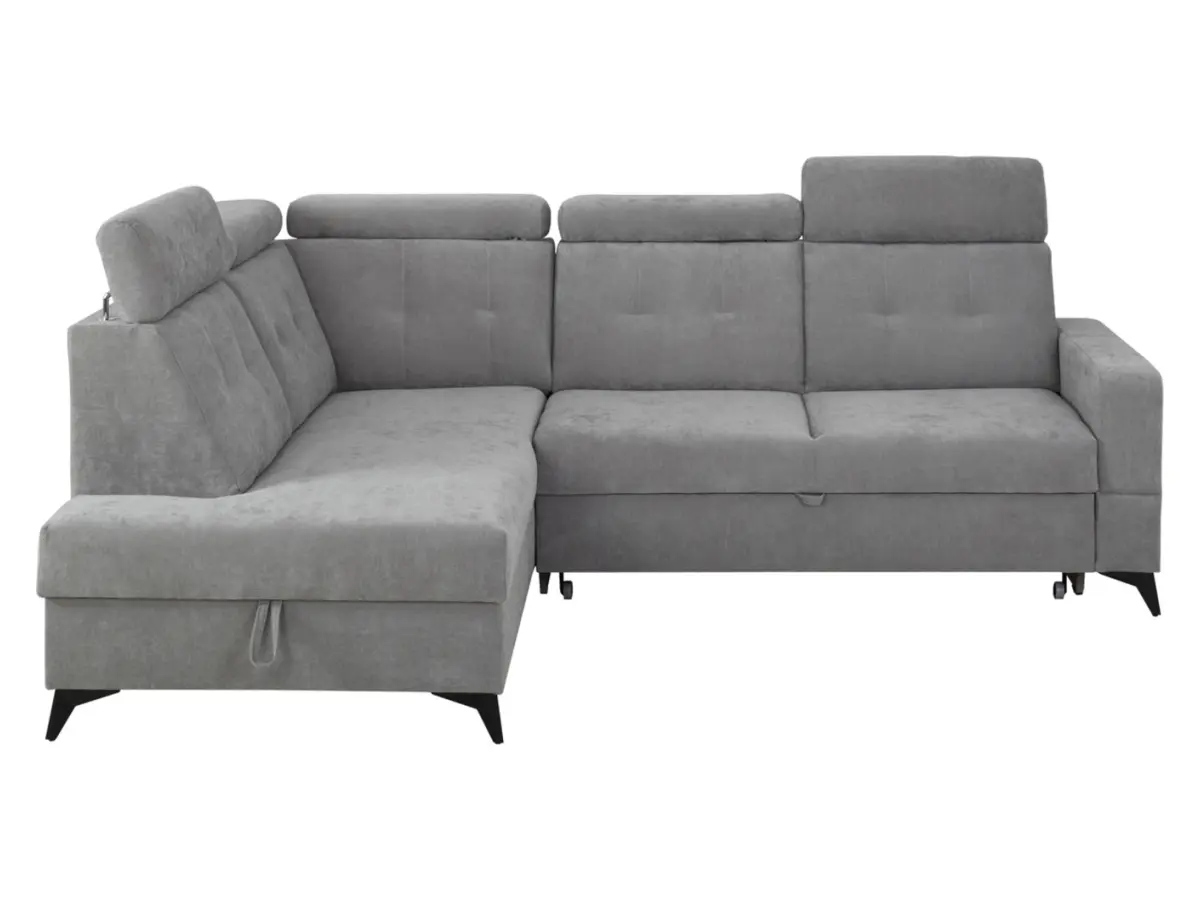 Sofá rinconera izquierdo Amado convertible con arcón gris