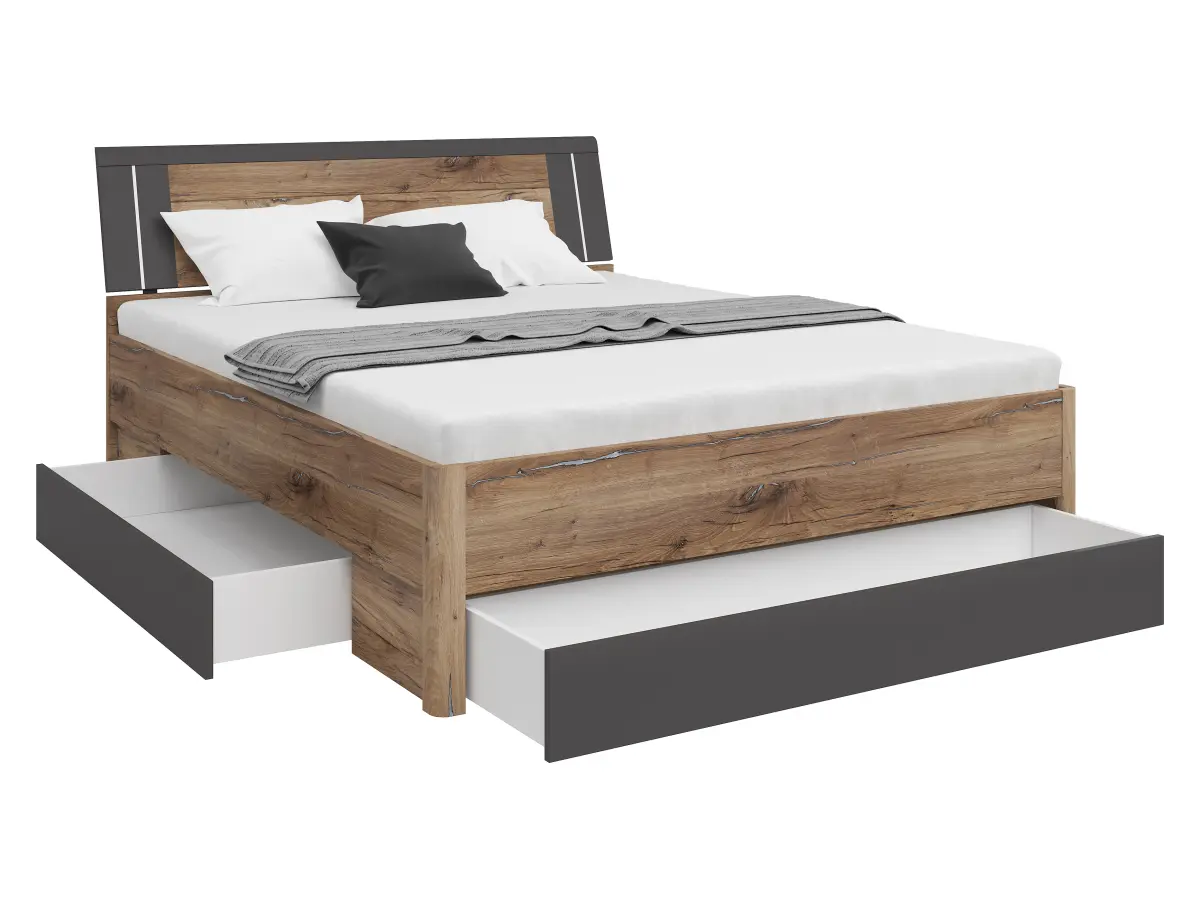 Кровать Saturn 160x200 с 3 ящиками дуб флагстафф темный/графит