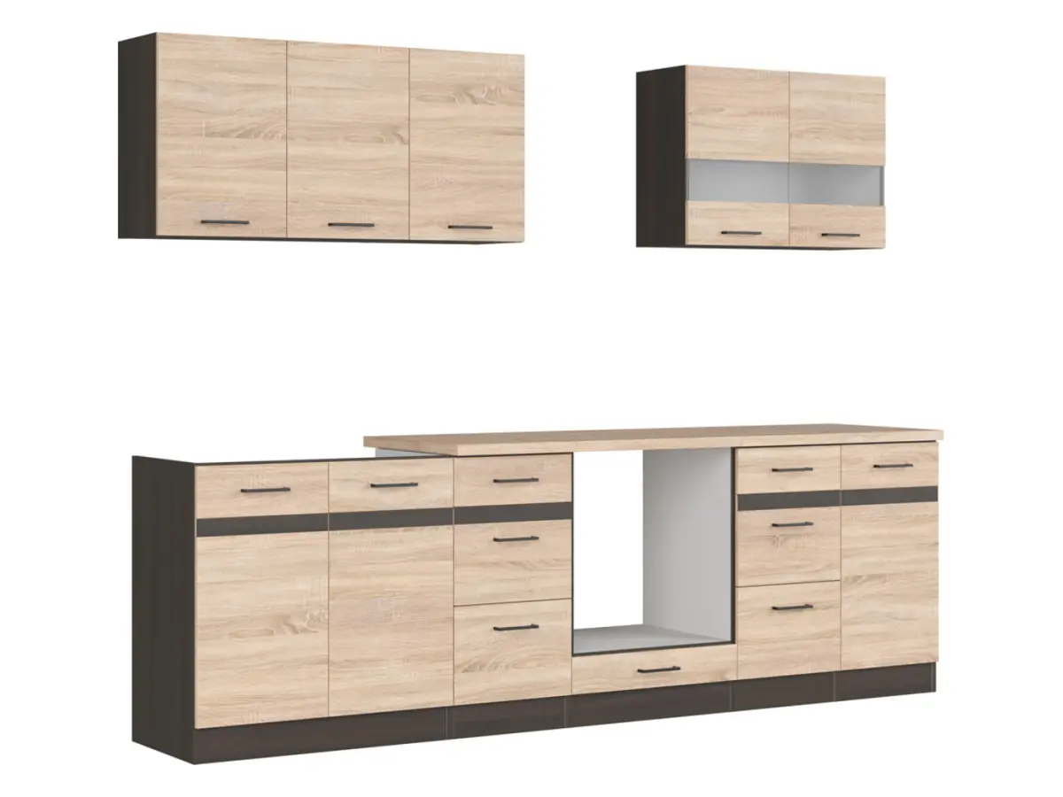 Conjunto de cocina Junona Line 260 cm roble sonoma con encimera