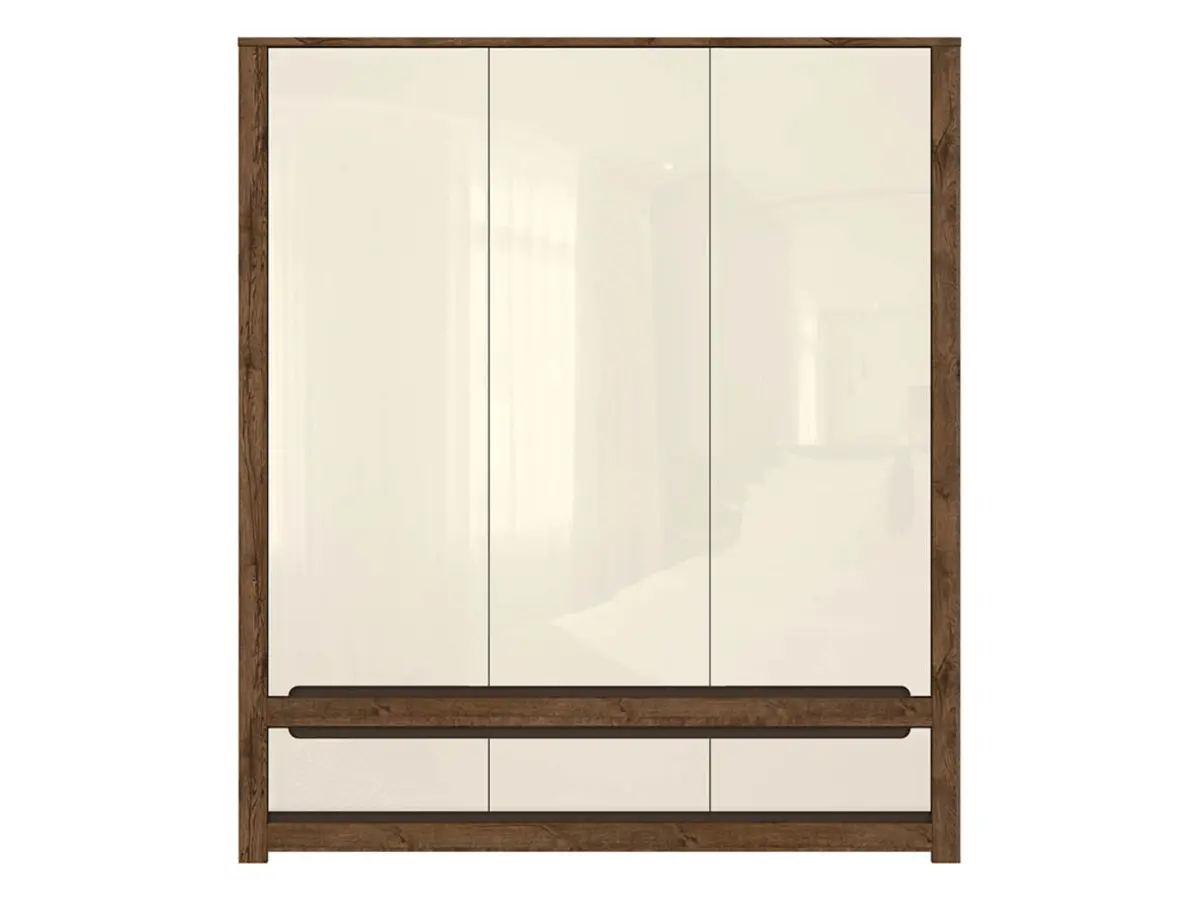 Armario de tres puertas Ruso 178 cm con cajones roble april/brillo perlado