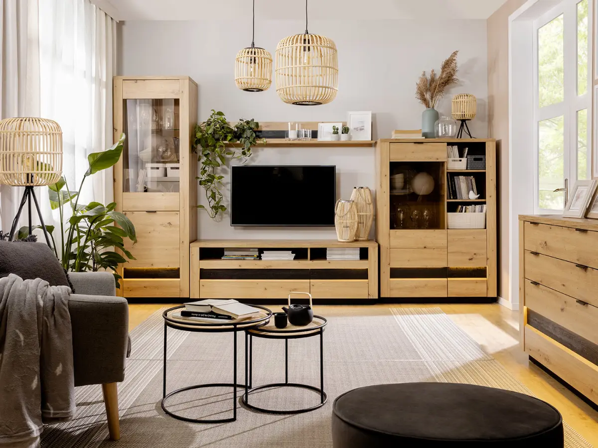 Mueble RTV Ostia 161 cm con 2 cajones y un estante roble artisan