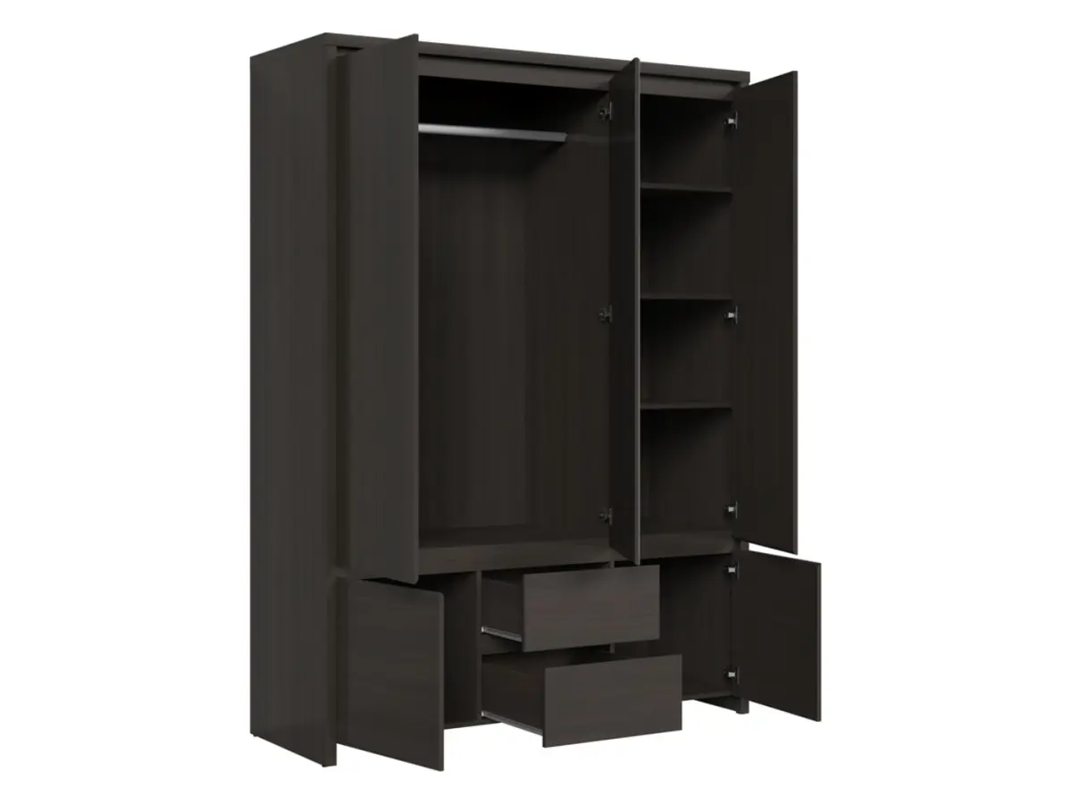 Armario de cinco puertas Kaspian 153 cm con espejo y cajones wenge