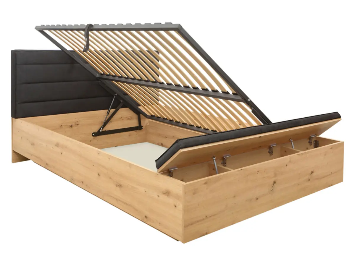 Cama Ostia 140x200 con somier y contenedor roble artisan
