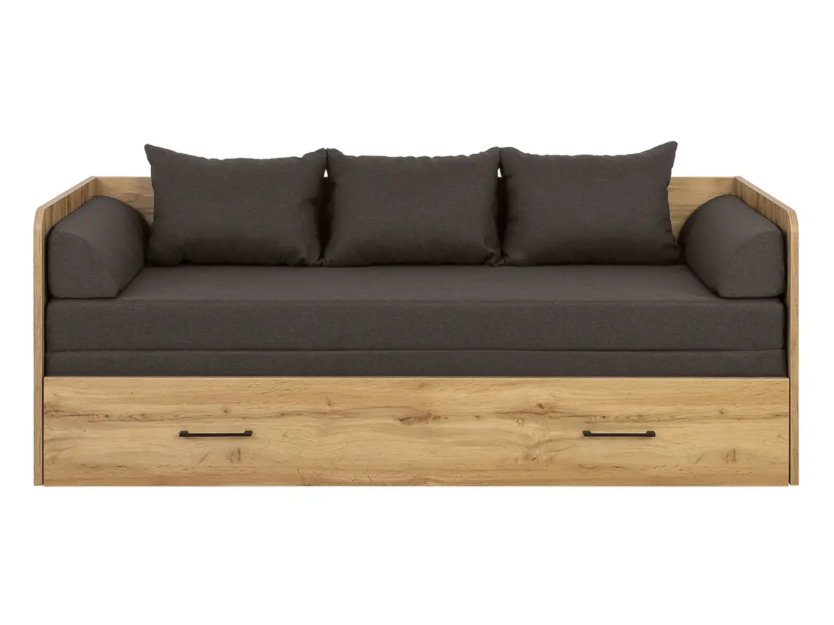 Кровать раскладная Tetrix дуб вотан 80-160x200 с ящиком матрасом и подушками коричневый