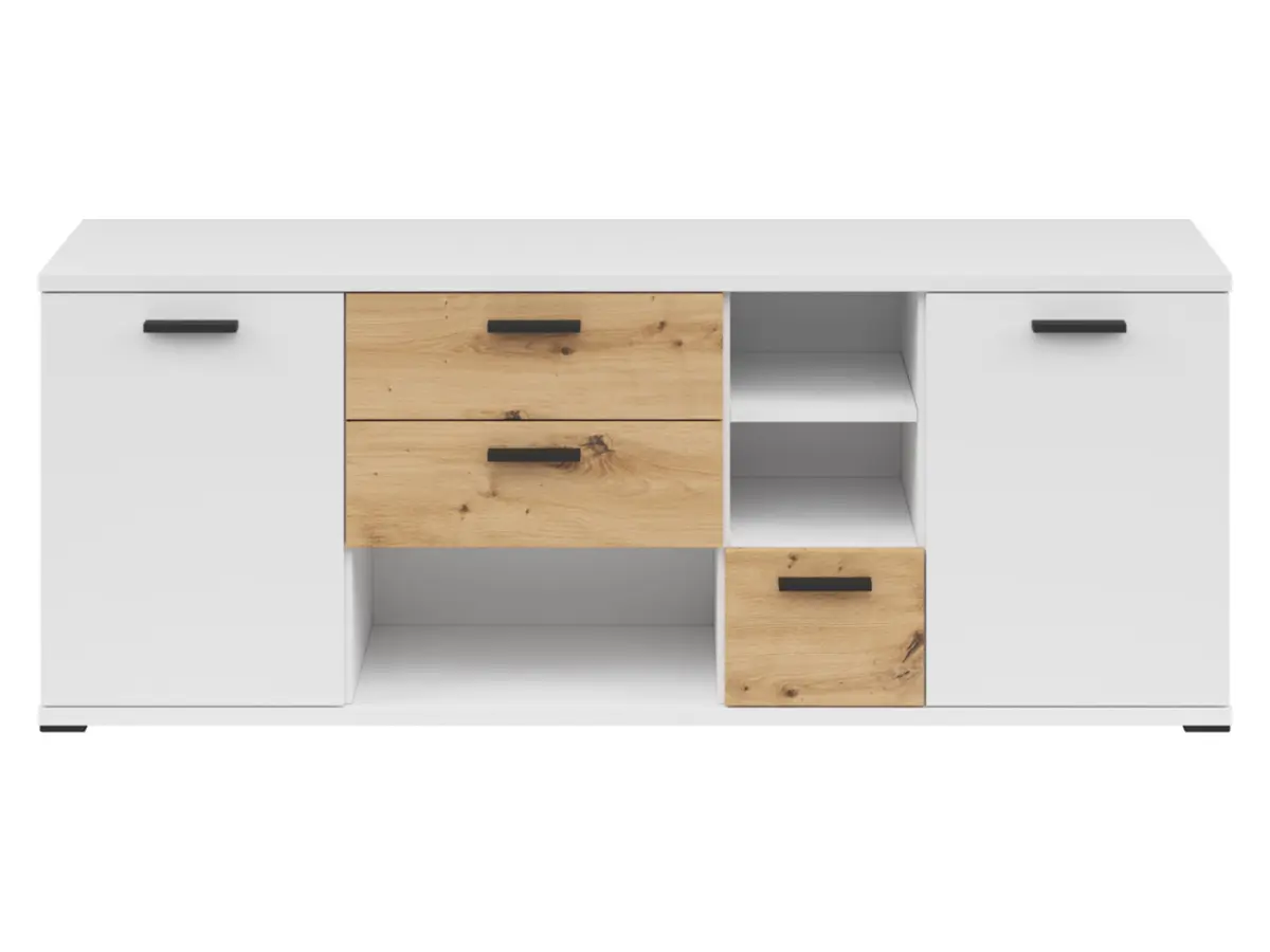 Cómoda Homeland 155 cm con 2 puertas y 3 cajones blanco/roble artisan