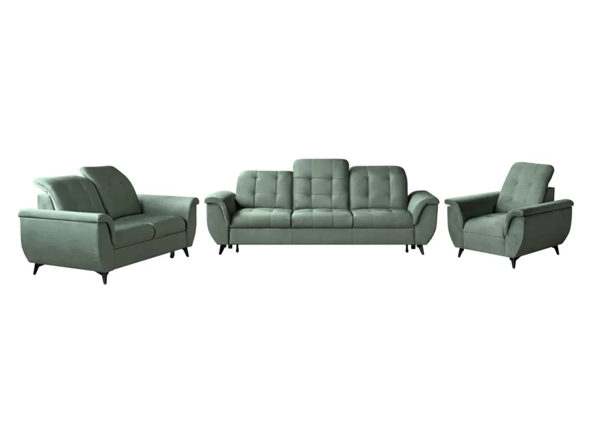 Sofá de tres plazas Doria convertible de terciopelo verde