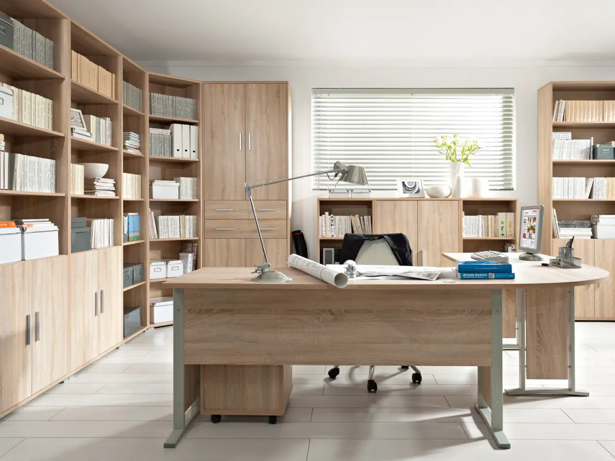 Estantería cerrada Brw Office 79 cm con 4 puertas y 2 cajones roble sonoma