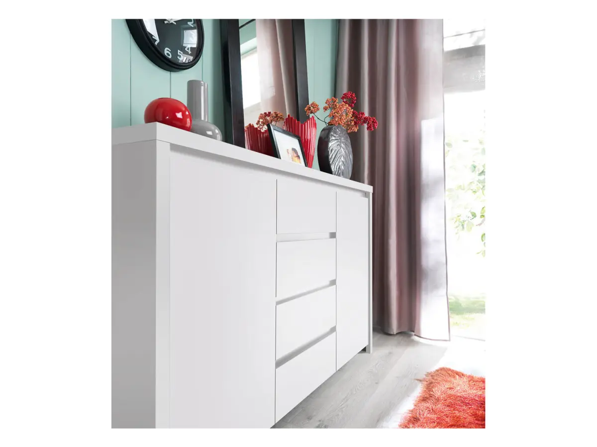 Cómoda Kaspian 144 cm con 2 puertas y 4 cajones blanca