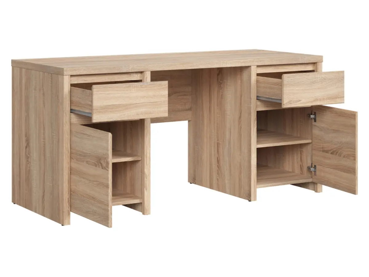 Escritorio Kaspian 160 cm con 2 puertas y cajones roble sonoma