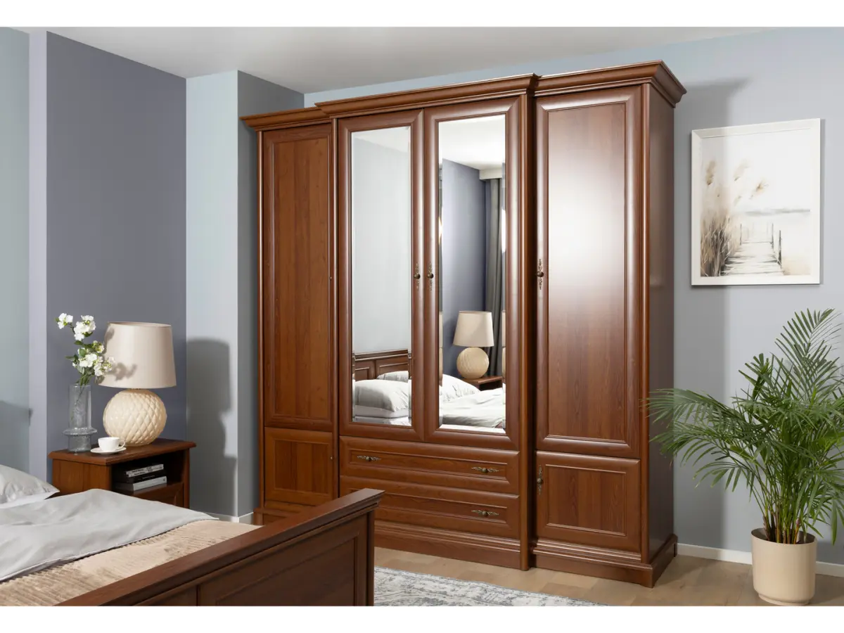 Armario de seis puertas Kent 227 cm con espejo y cajones castaño