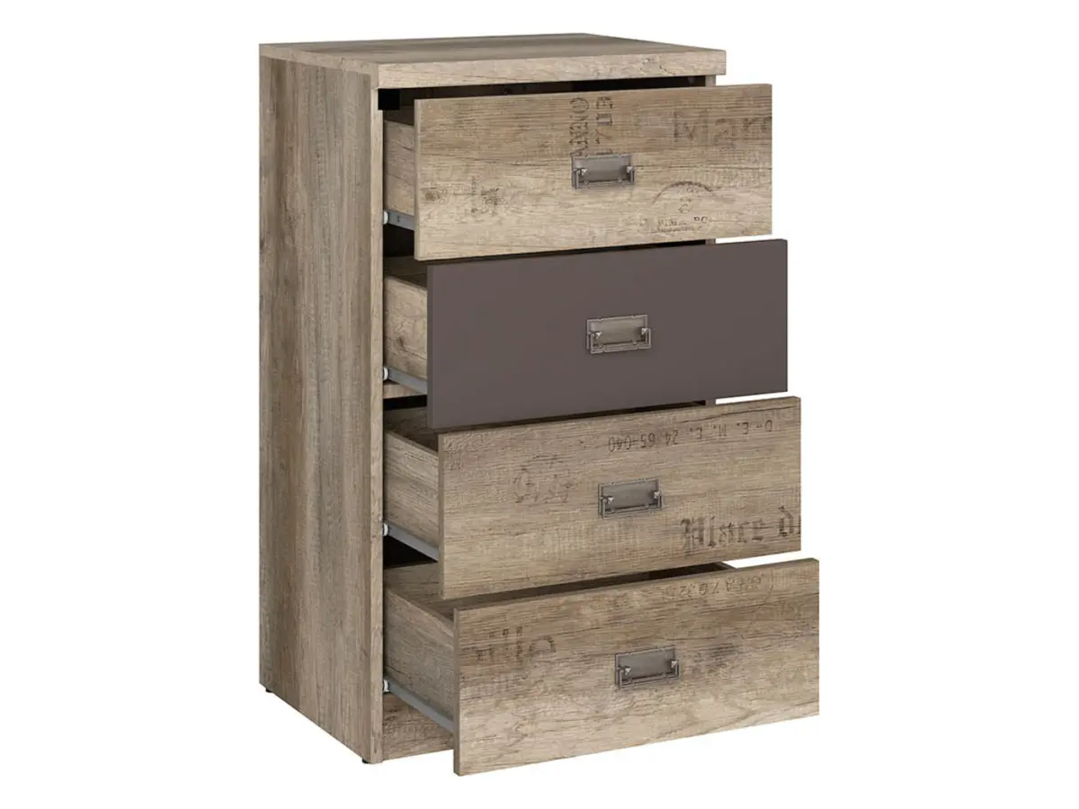 Cómoda Malcolm 50 cm con 4 cajones roble canyon monument/gris wolfram/roble canyon monument estampado