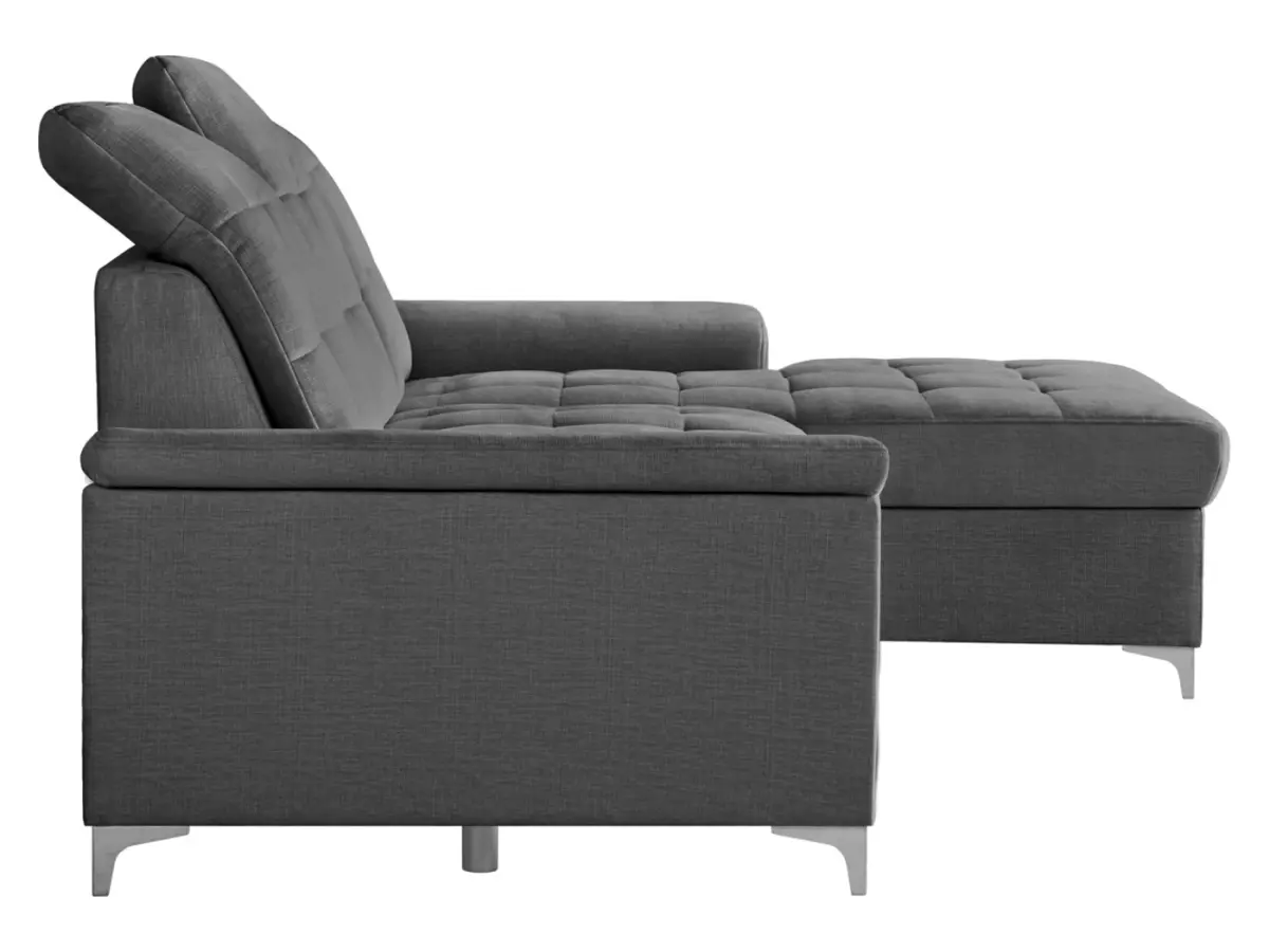 Sofá rinconera derecho Ariado convertible con arcón de terciopelo gris