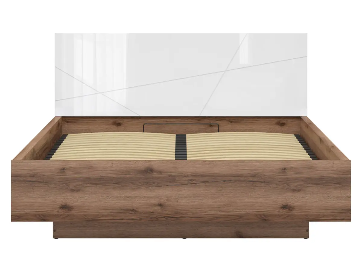 Cama Forn 160x200 con somier y arcón roble delano oscuro/blanco