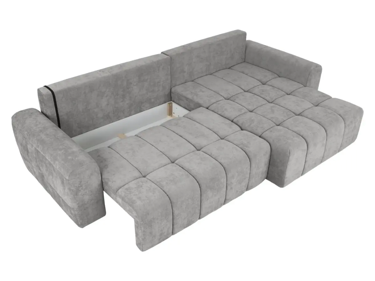 Sofá rinconera derecho Chill_Me convertible con arcón, chenilla gris