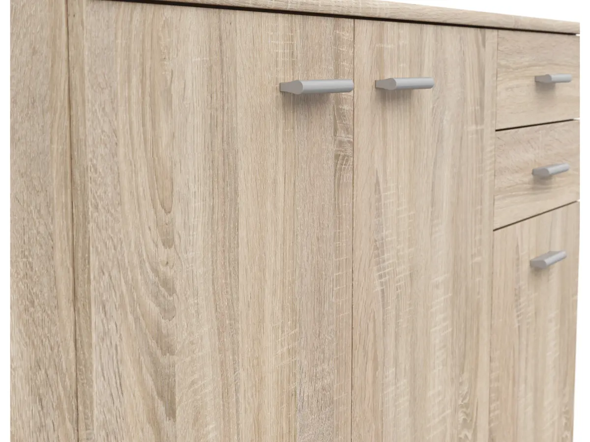 Cómoda Noeda 106 cm con 3 puertas y 2 cajones roble sonoma
