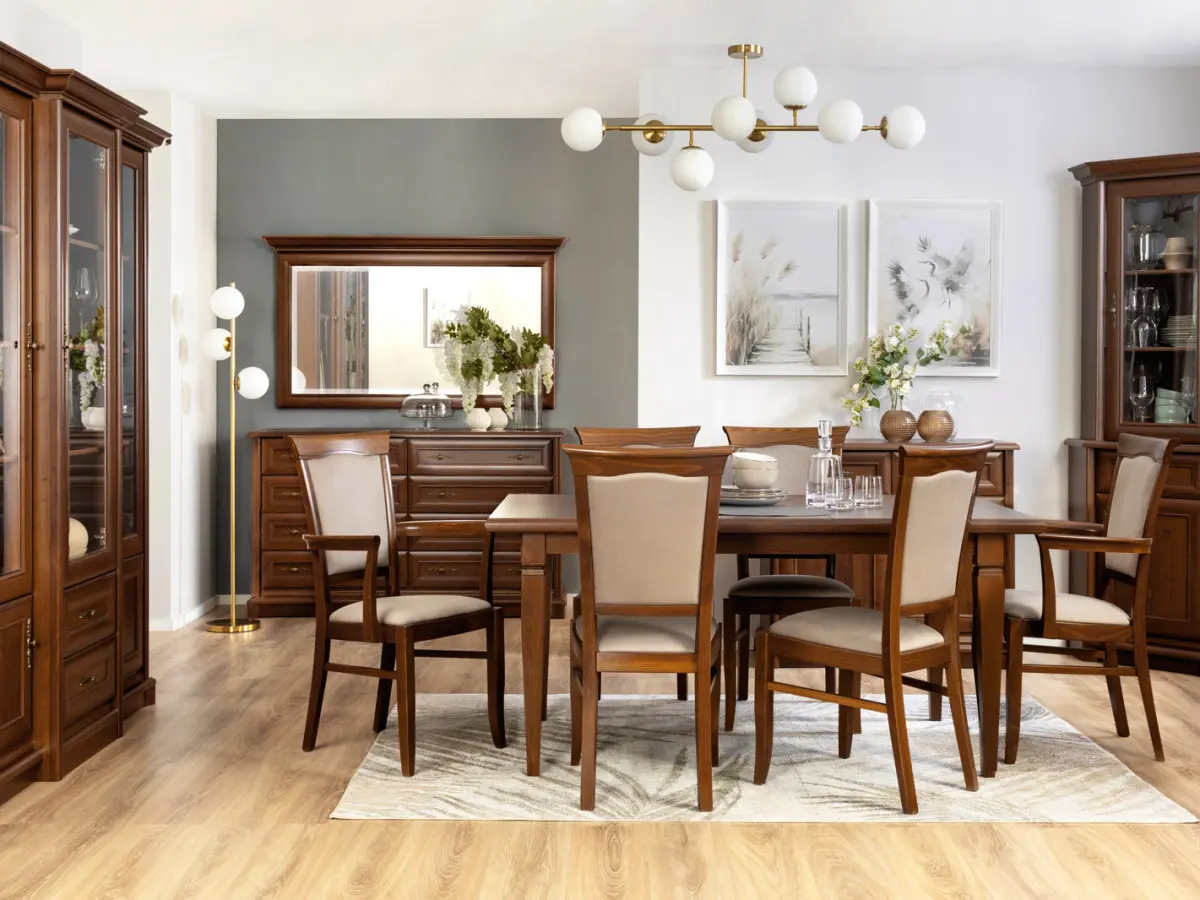 Vitrina Kent 168 cm con 5 puertas y 2 cajones castaño