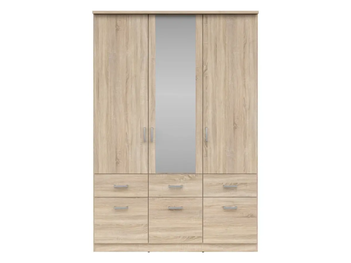 Armario de tres puertas Brando-3 136 cm con espejo y cajones roble sonoma