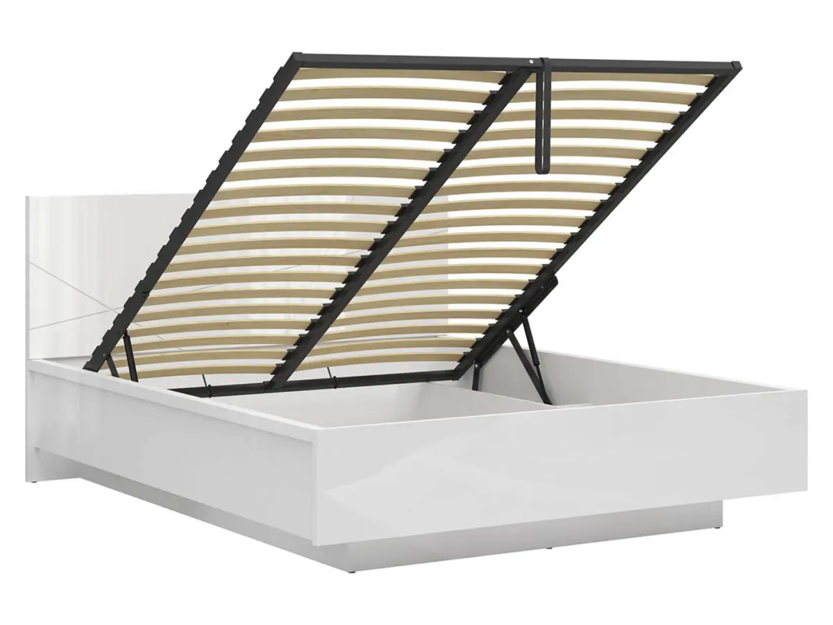 Conjunto cama Forn blanco brillo con somier y colchón Mimas 160x200