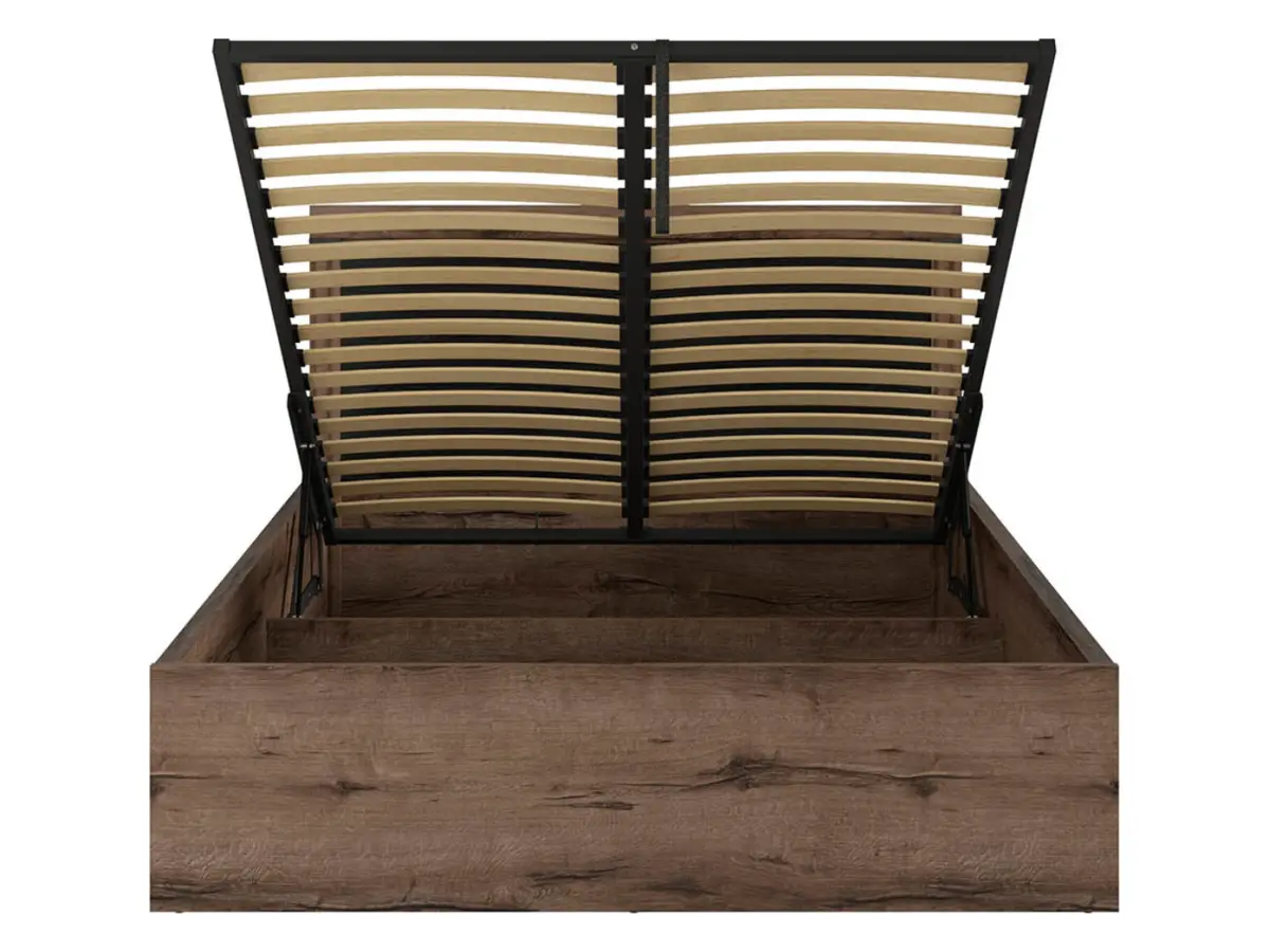 Łóżko Balin 140x200 ze stelażem i pojemnikiem dąb monastery/czarny