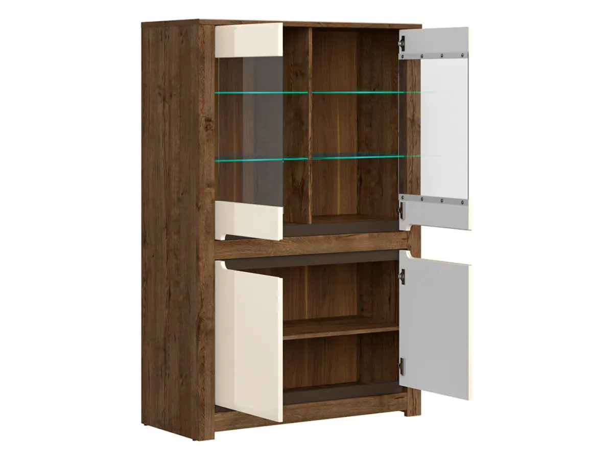 Vitrina Ruso 104 cm con 4 puertas roble april/brillo perlado