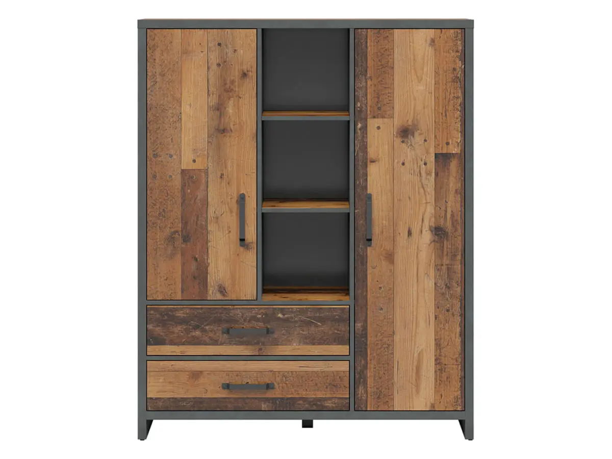 Estantería Weston 120 cm con 2 puertas 2 cajones y 3 estantes pino old style