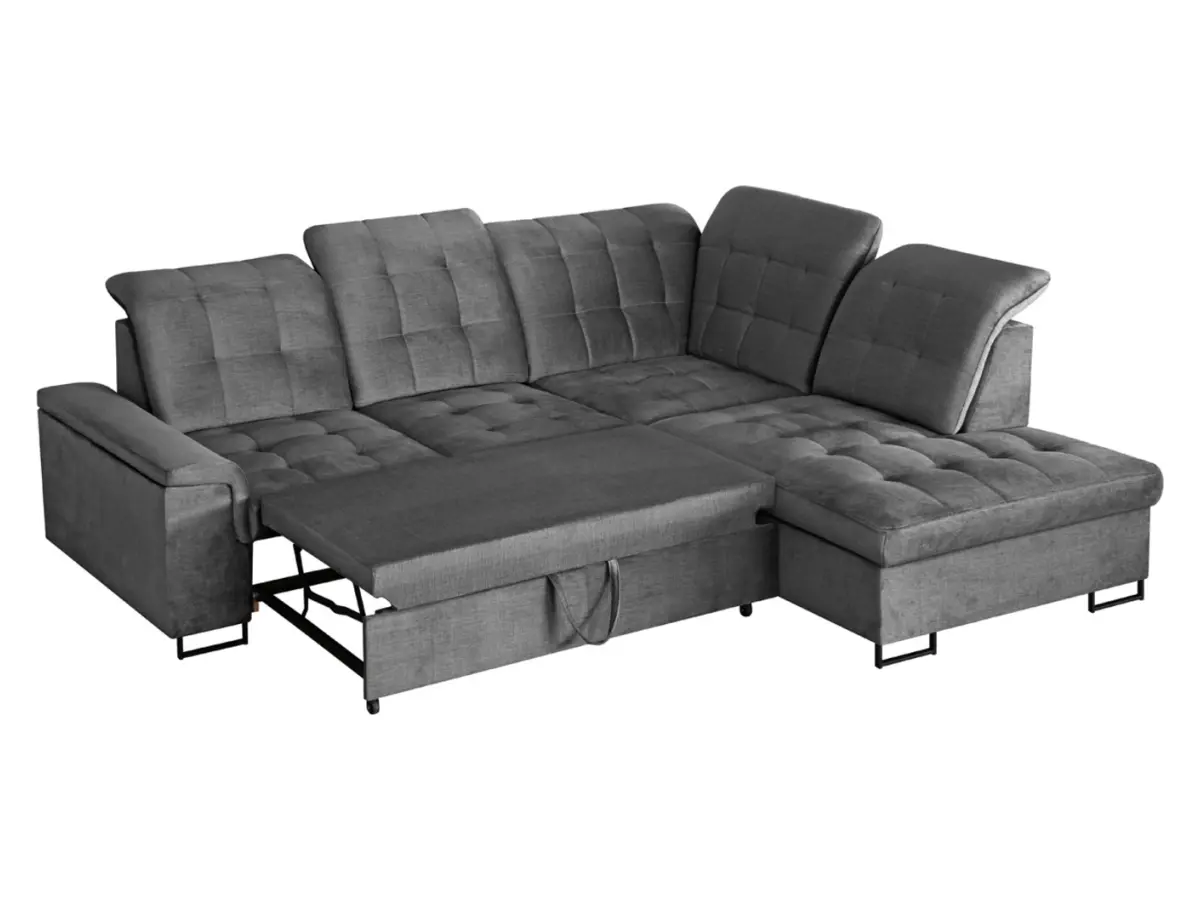 Sofá rinconera derecho Aragon convertible con reposacabezas y asiento regulables gris