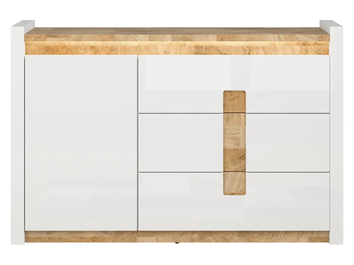 Комод Alameda 147 см с дверцами и 3 ящиками дуб вестминстер/белый глянец