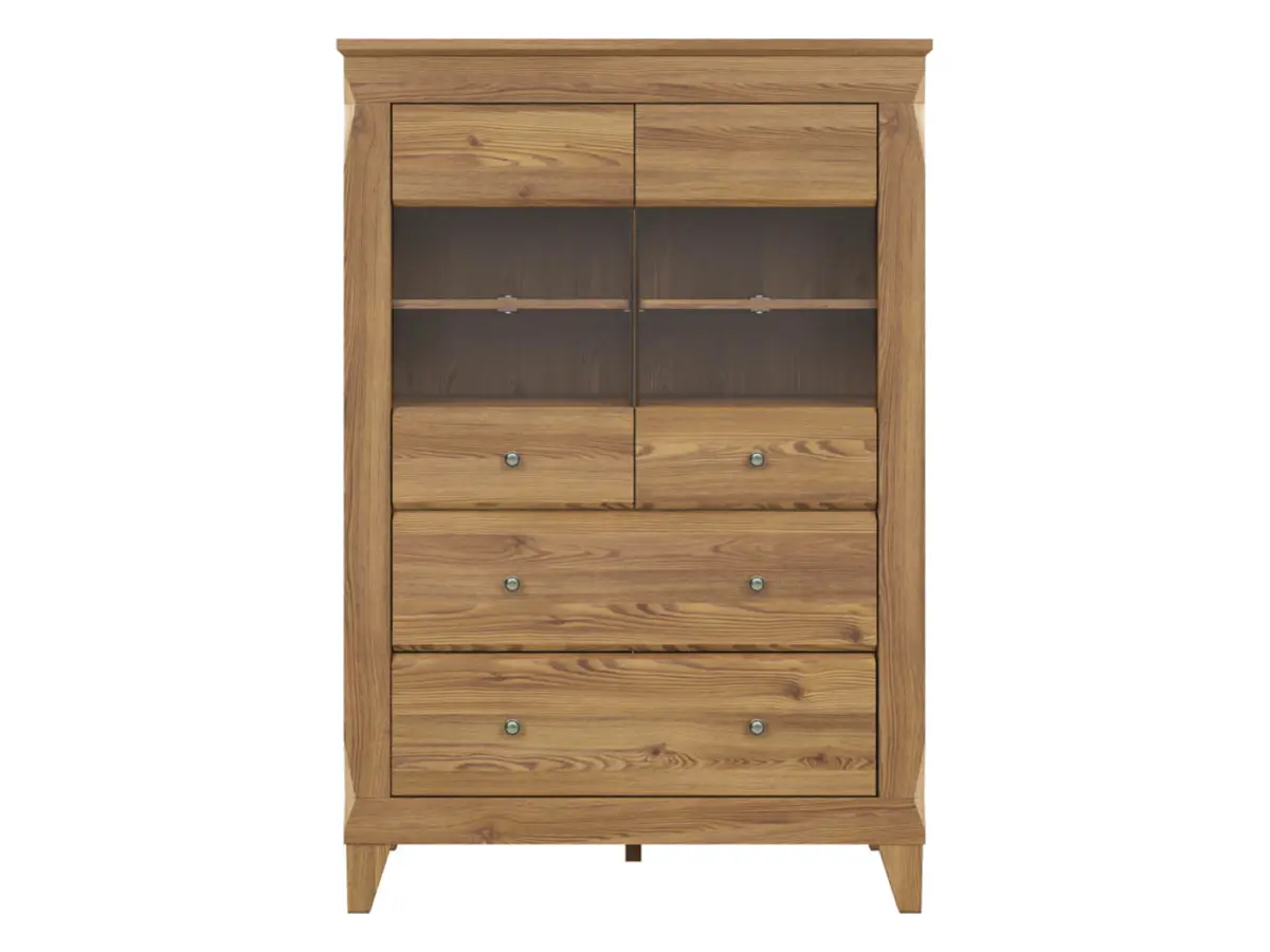 Vitrina Bergen 102 cm con 2 puertas y 2 cajones alerce sibiu dorado