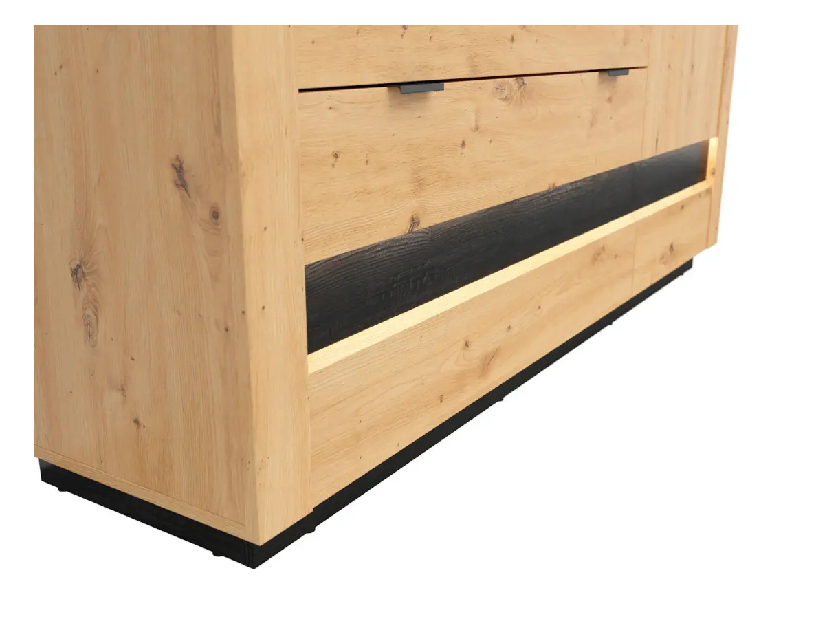 Cómoda Ostia 161 cm con puertas y 4 cajones roble artisan/roble negro