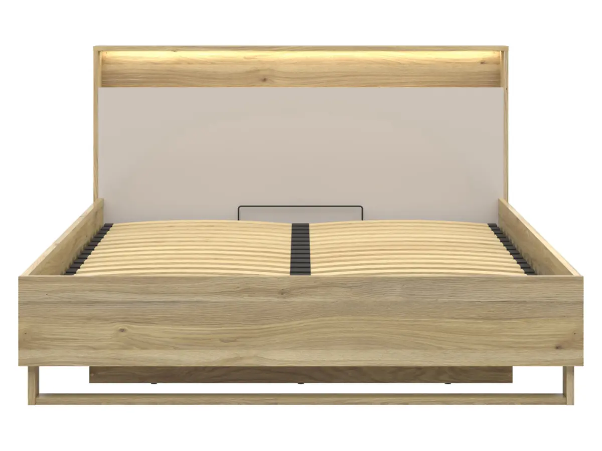 Cama Dalva 160x200 con somier y contenedor roble mauvella/cachemira