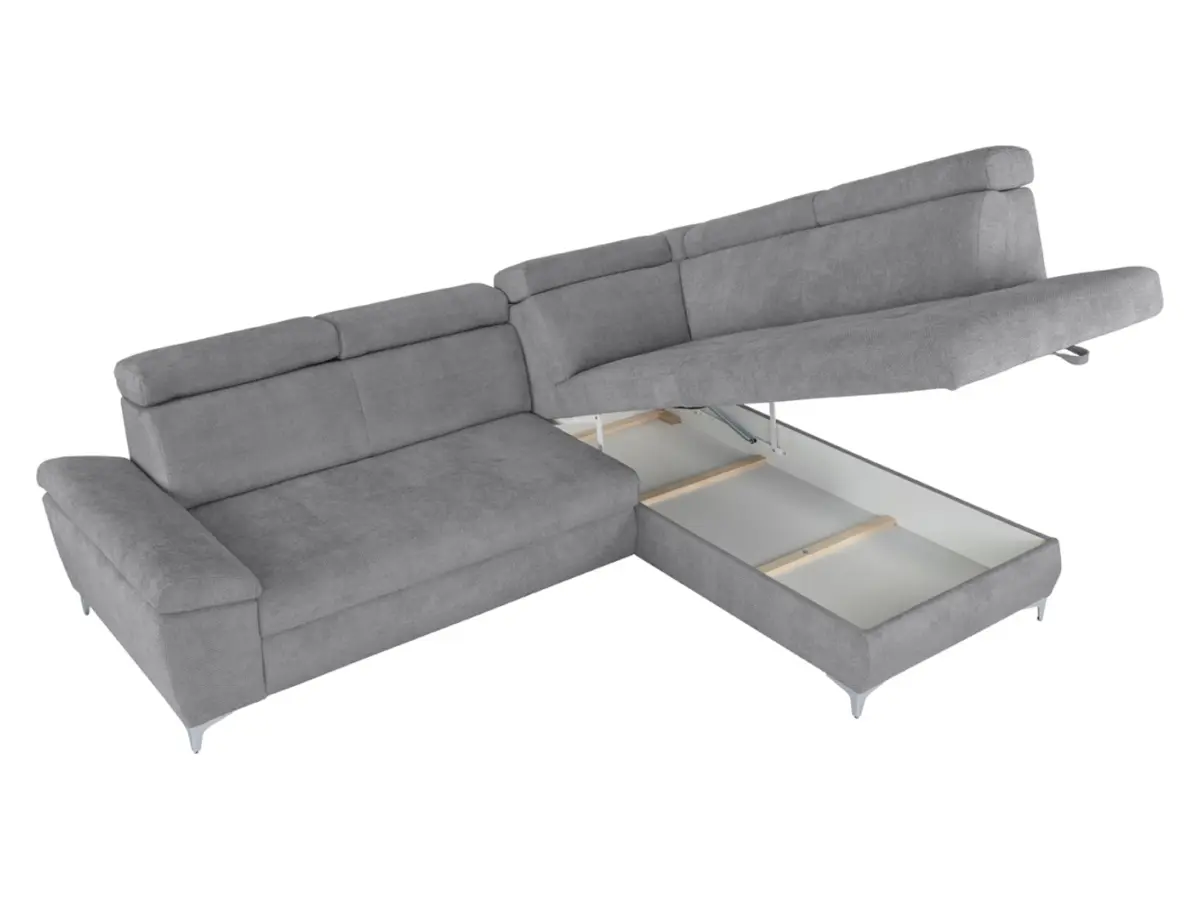 Sofá rinconera derecho Raul convertible con arcón gris