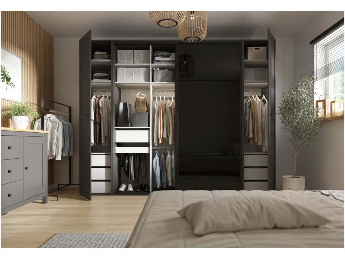 Armario modular Flex 250 cm corredero grafito/negro brillo