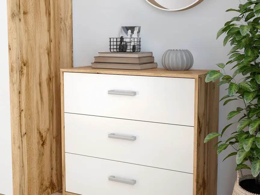 Cómoda Matos 80 cm con 3 cajones roble wotan/blanco