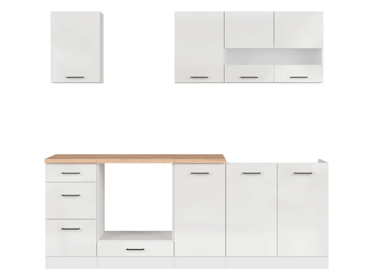 Кухонный гарнитур Junona Line 220 см меловой глянец со столешницей