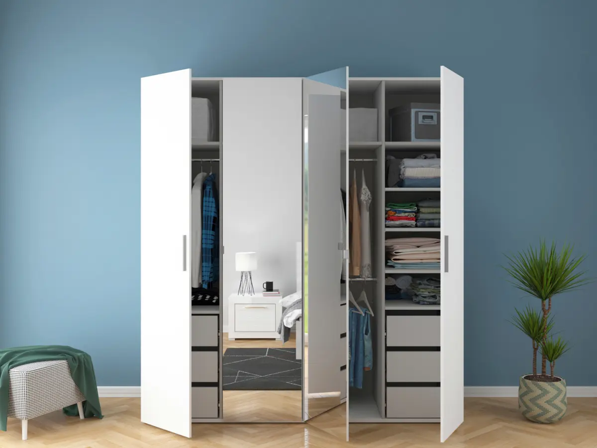 Armario modular Flex 200 cm con puertas y espejo blanco brillo