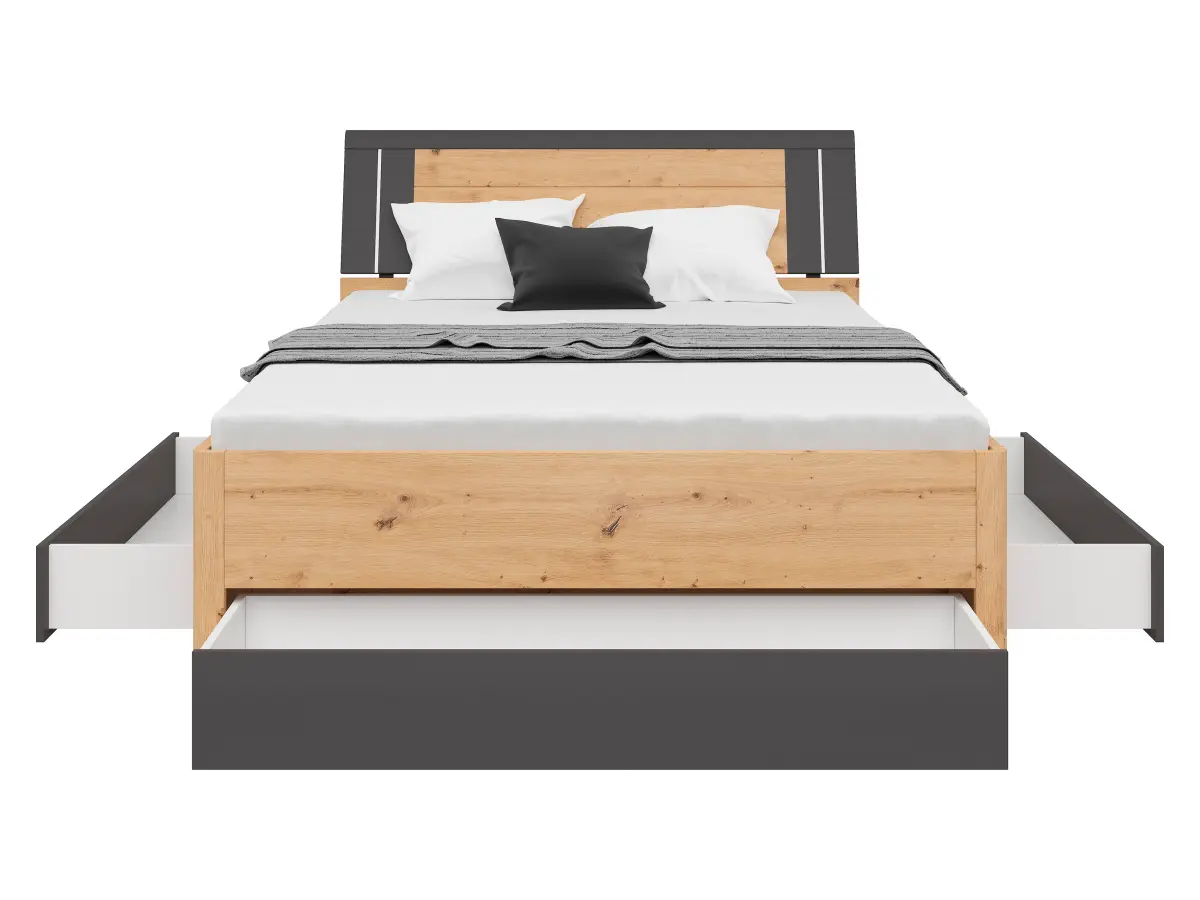 Cama Saturn 140x200 con 3 cajones roble artisan/grafito