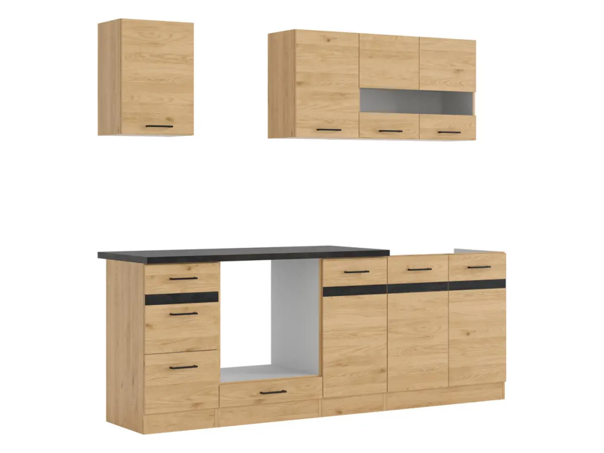 Conjunto de cocina Junona Line 220 cm roble bernstein con encimera