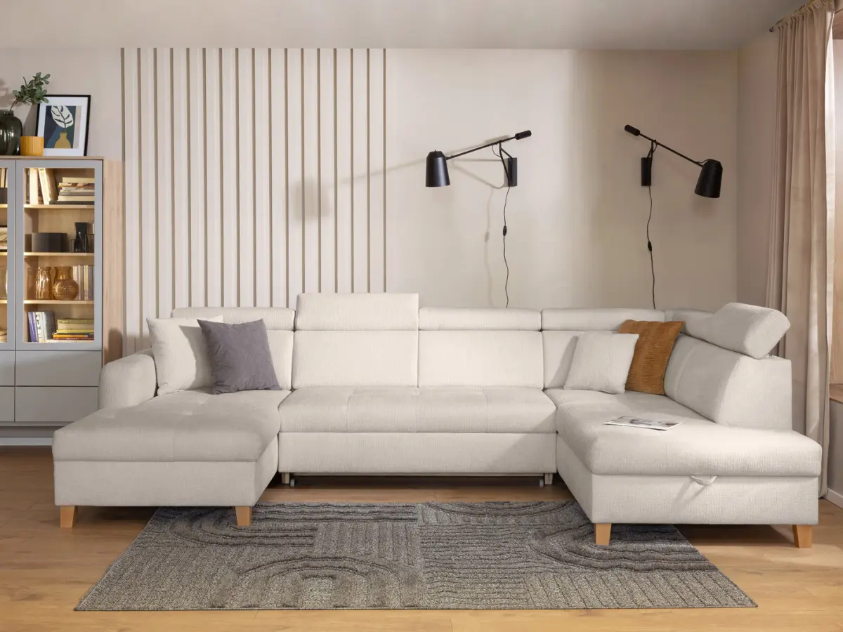 Sofá rinconera derecha Saragossa convertible chenilla beige