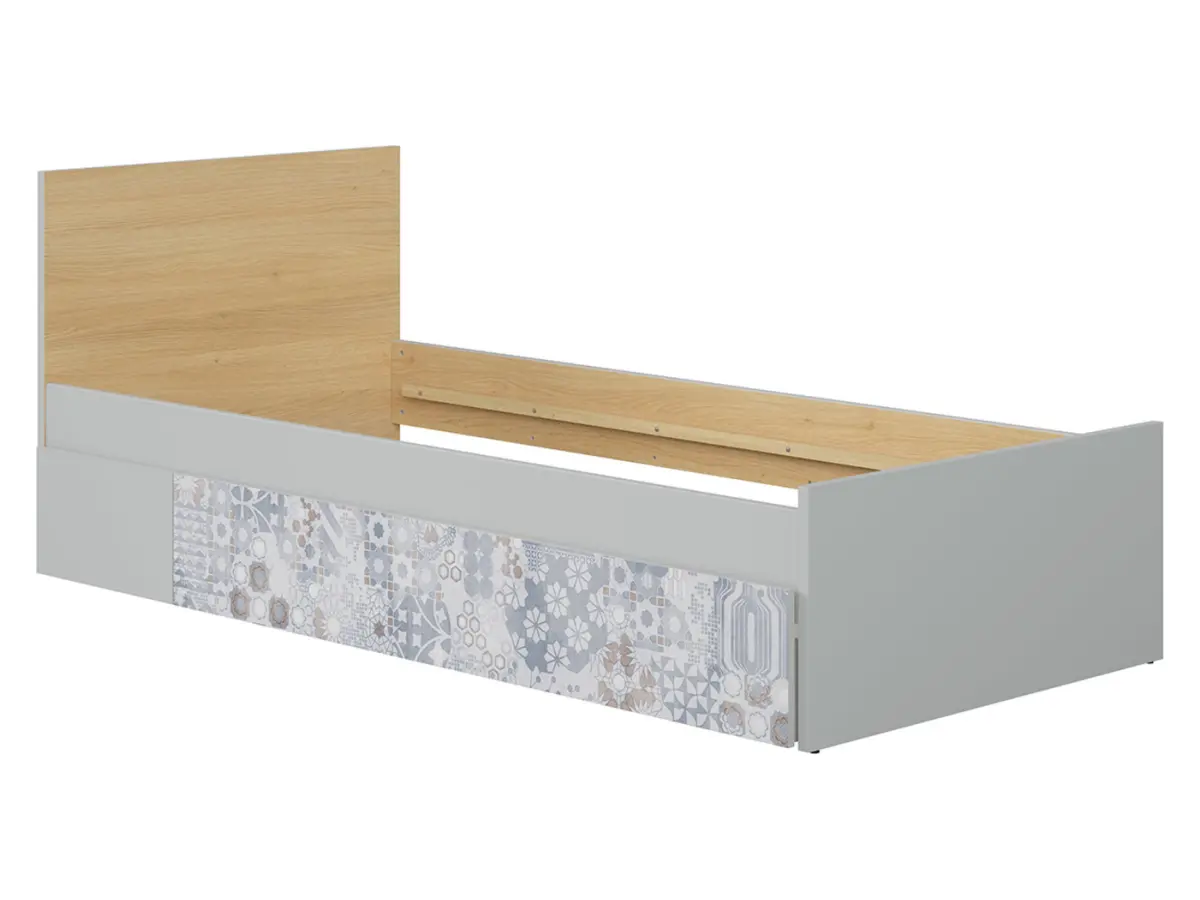 Cama Nandu 90x200 gris claro/roble polaco