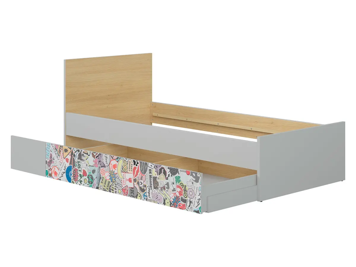 Cama Nandu 90x200 gris claro/roble polaco