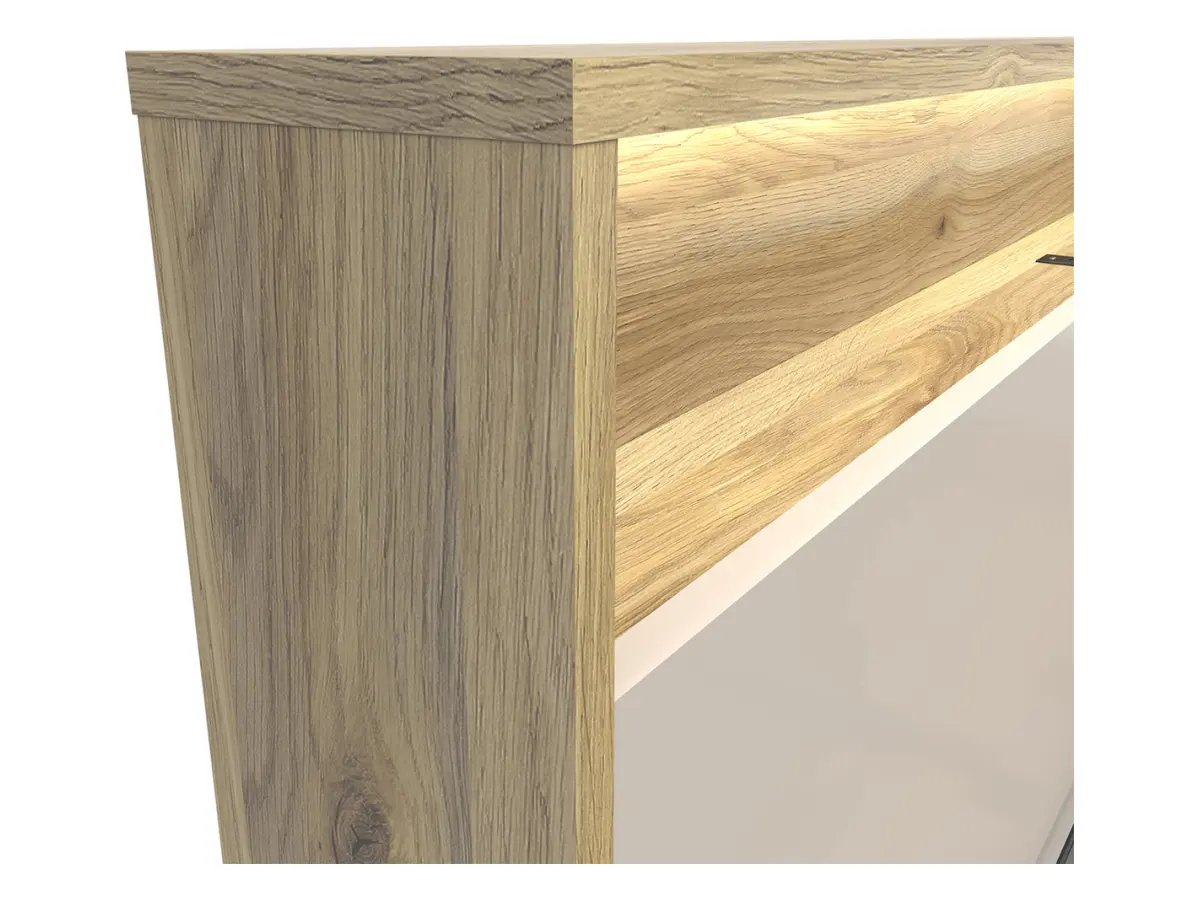 Cama Dalva 160x200 con somier y contenedor roble mauvella/cachemira