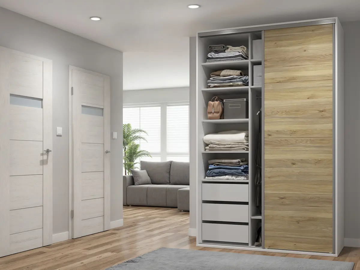 Armario de puertas correderas Flex 150 cm con espejo FLEX-blanco/roble mauvella