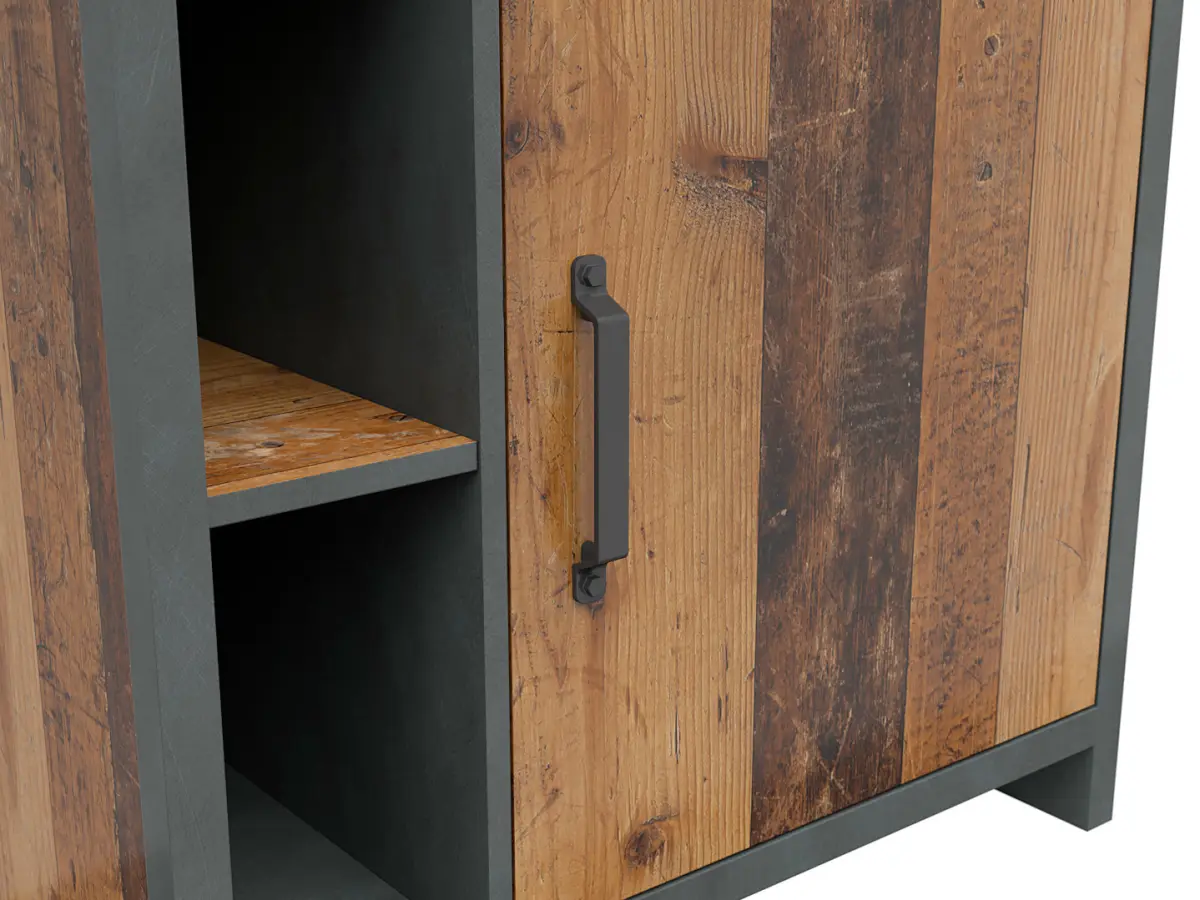 Estantería Weston 75 cm con puertas, cajón y 5 estantes pino old style