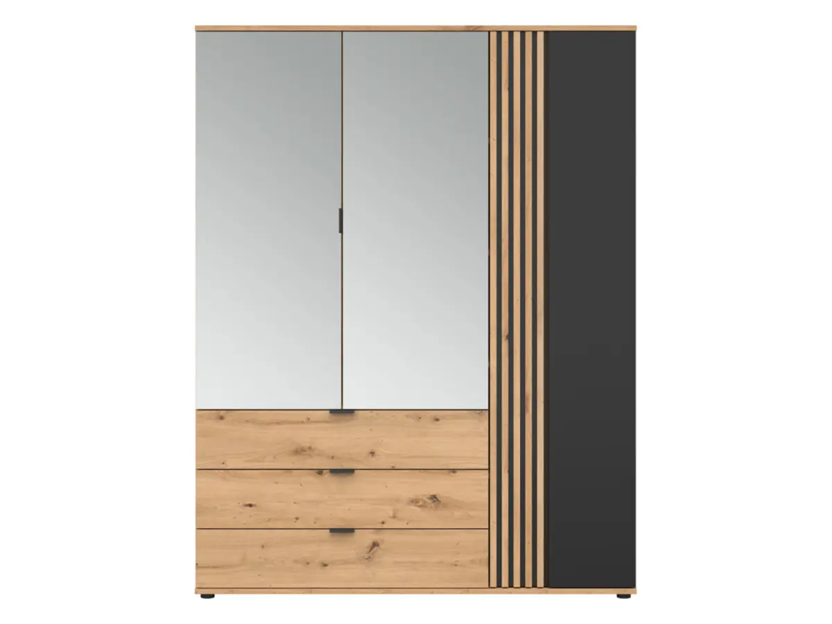 Armario de tres puertas Vabres 150 cm con 3 puertas y 3 cajones roble artisan listones