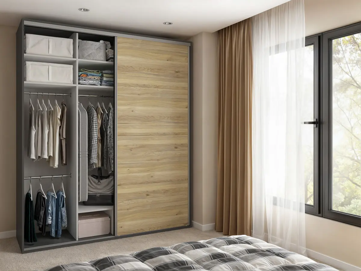 Armario de puertas correderas Flex 200 cm con espejo grafito/roble mauvella