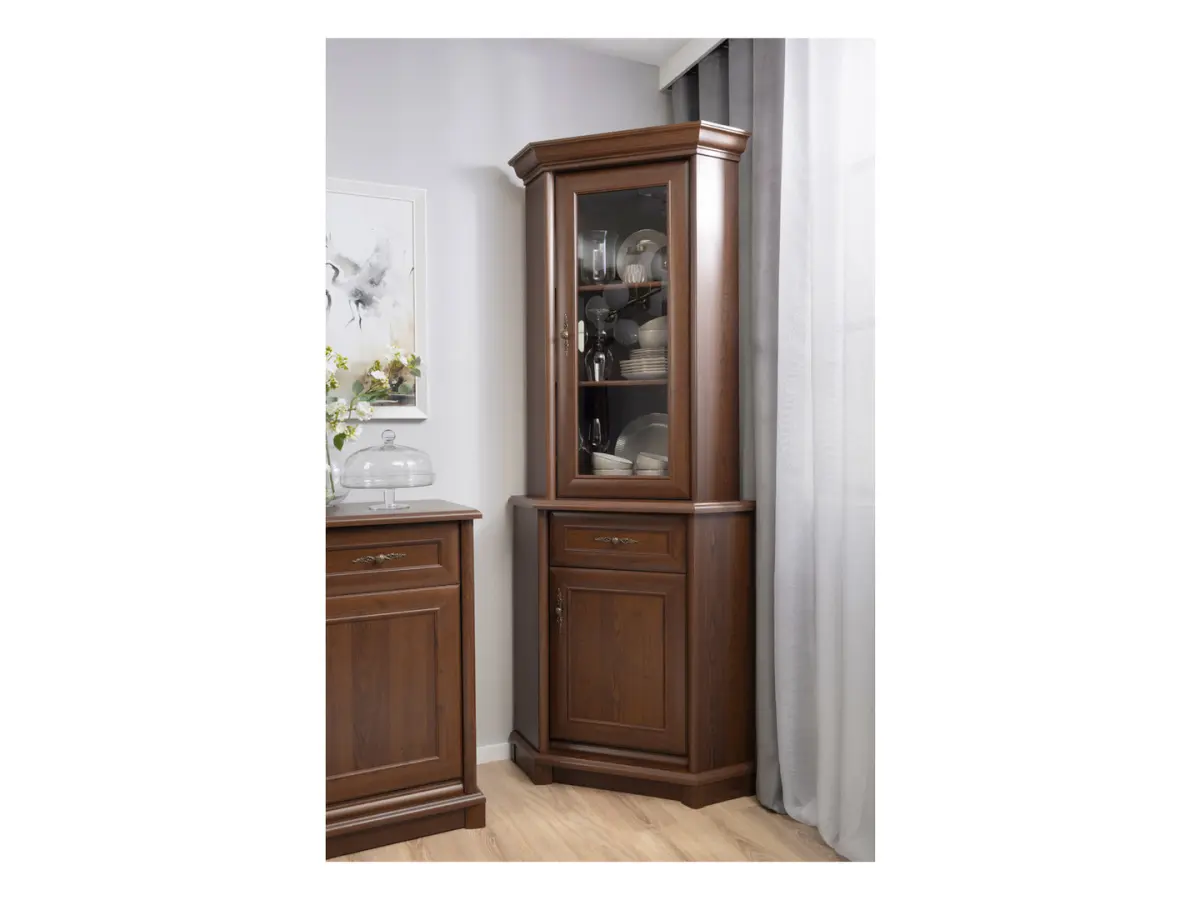 Cómoda de esquina Kent 60 cm con puertas y cajón castaño